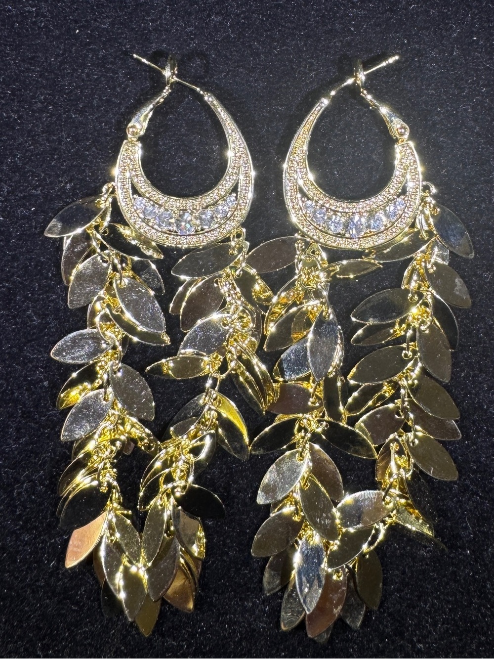 S925 Posts Gold CZ Leaf Cascade Chandelier Earrings